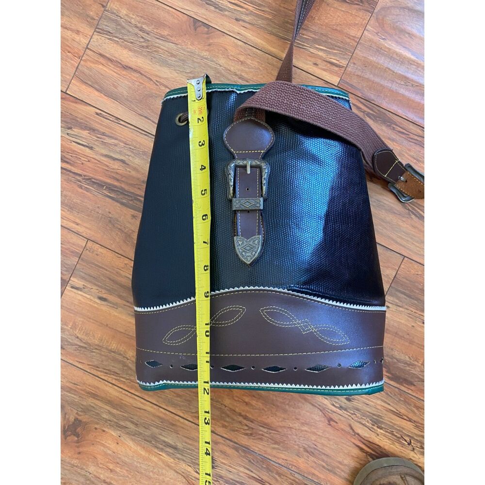 Raquel Wolf New York Western Bucket Bag - Black & Brown Leather - Ornate Buckle